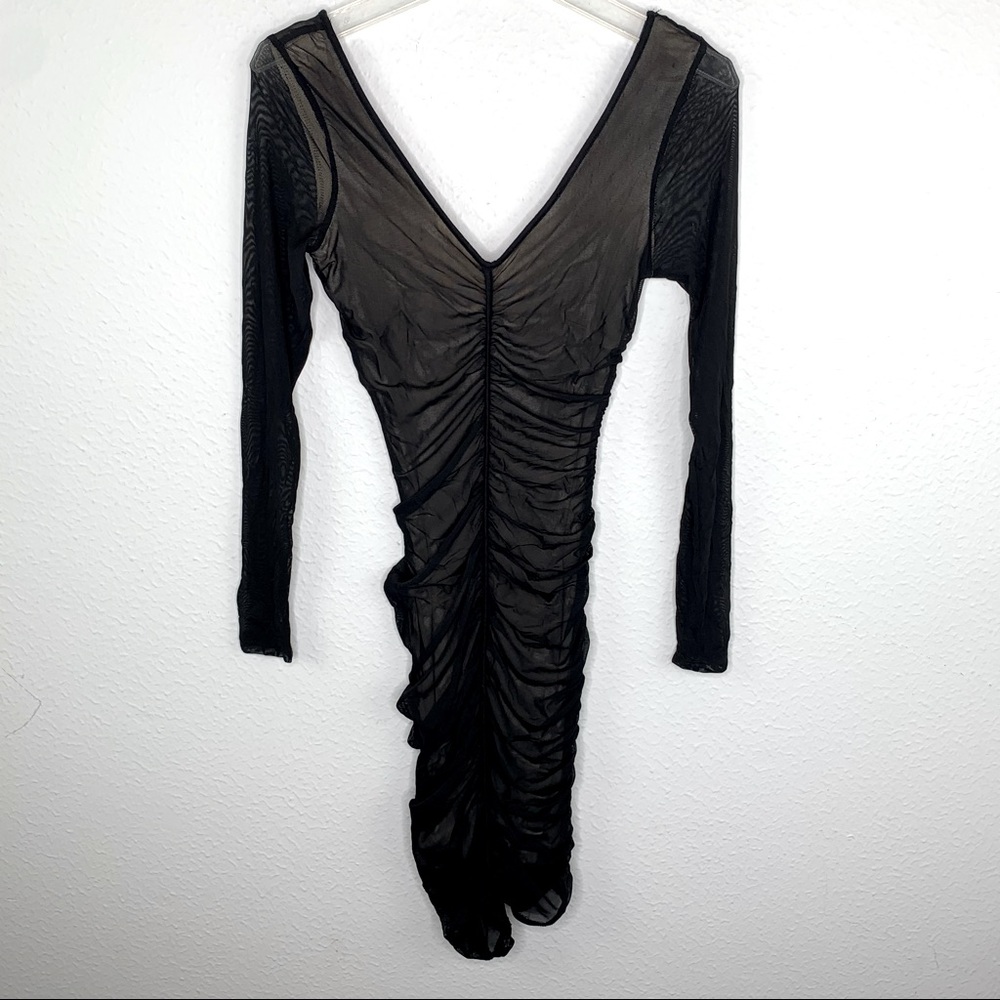 Charlotte Russe Black Mesh Scrunch Bodycon Dress H322 g3
